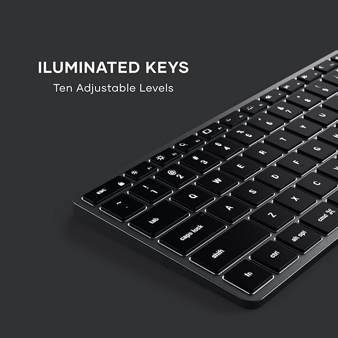 Satechi Slim X2 Bluetooth Backlit Keyboard for Mac, Illuminated Keys & Multi-Device Sync, for MacBook Air/Pro M4, iPad Air/Pro M4/M3, iPad mini, Mac mini, iMac - Space Gray