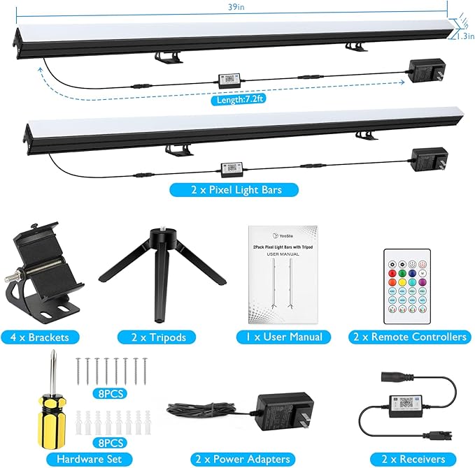 2Pack DJ Light Bars with Stand - 39" RGB Light Bar - Smart APP & Remote Control - Music Sync Timer Setting - Multiple Placement Options Suitable for Party Events Stage Gaming Living Room Decor