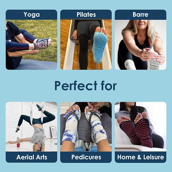 Tucketts Flow Toeless Pilates Socks with Grips for Women, Non-Slip Barre Yoga Socks for Barefoot Workouts, Sizes 5-13, 1 Pair