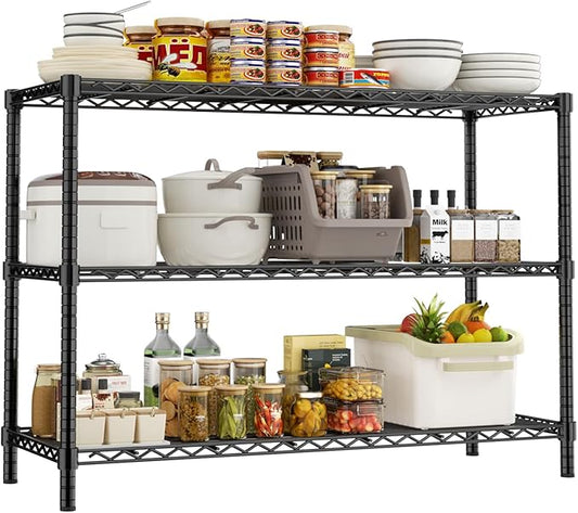 Storage Shelves Heavy Duty, 45" W x 20" D x 47" H Garage Wire Shelving Unit Loads 1200LBS, 3-Tier Adjustable Metal Industrial Utility Shelf Rack for Kitchen, Laundry Room, Pantry, Warehouse, Basement