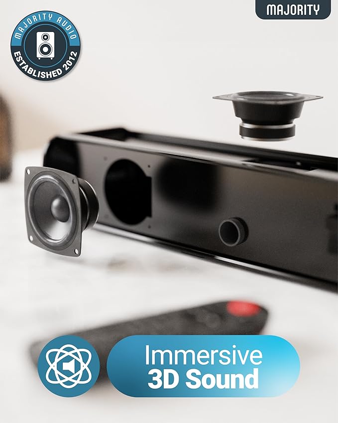 Majority 140W Bluetooth Sound Bar for Smart TV | 31" 2.1 Wireless Soundbar for TV with 3D Sound | TV Speakers Sound Bar with Built in Subwoofer | HDMI, AUX, Optical Compatible Mini Soundbar Naga 80