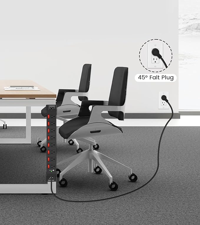 Heavy Duty Power Strip with Individual Switches,8 Outlets 14 Gauge Industrial Shop Garage Metal Multiple Outlets,1200J Surge Protector Mountable Power Strip,10FT Extension Cord Management(Black)