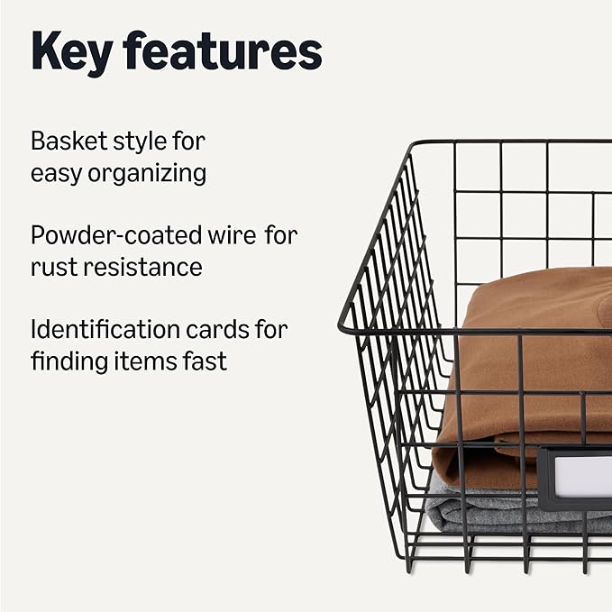 Amazon Basics Wire Storage Baskets for Organizing, Black, Pack of 6