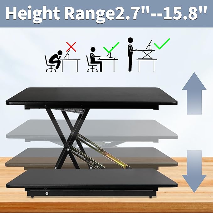 32in Desk Riser for Standing or Sitting, Standing Desk Converter, Height Adjustable Sit Stand Desk Converter, Fully Assembled Monitor Laptop Riser Workstation for Home Office, Black