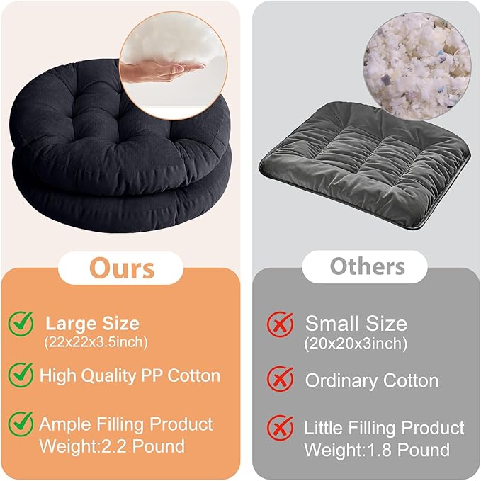 Tiita Seat Cushion Round, Hanging Chair Cushions, Floor Cushion 22 Inch Set of 2, Throw Pillows Indoor/Outdoor (Black, 22 x 22 x 4 Inches)