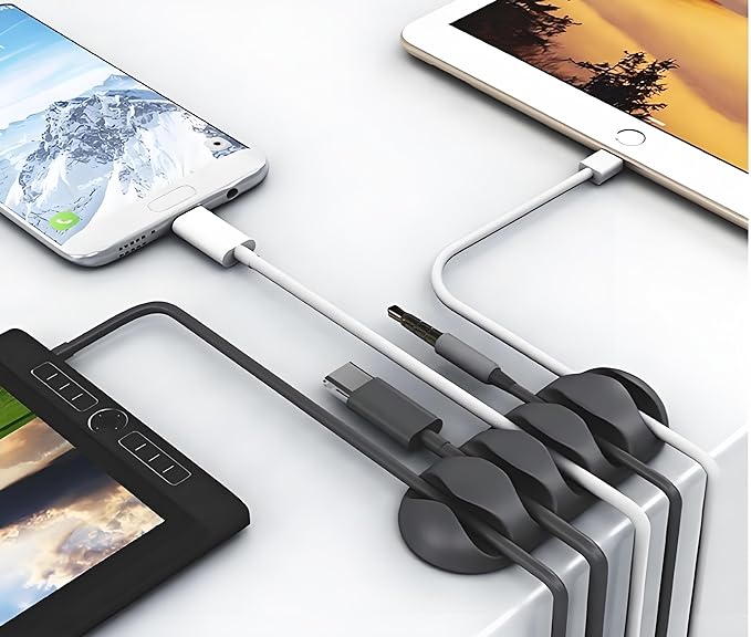 OHill 16-Pack Black Cord Organizer - Adhesive Cable Clips Holder for Desk, Wall, Car - Wire Management Clips for iPhone Charger, USB, Computer Cables -Cord Keepers with Strong Sticky Backing