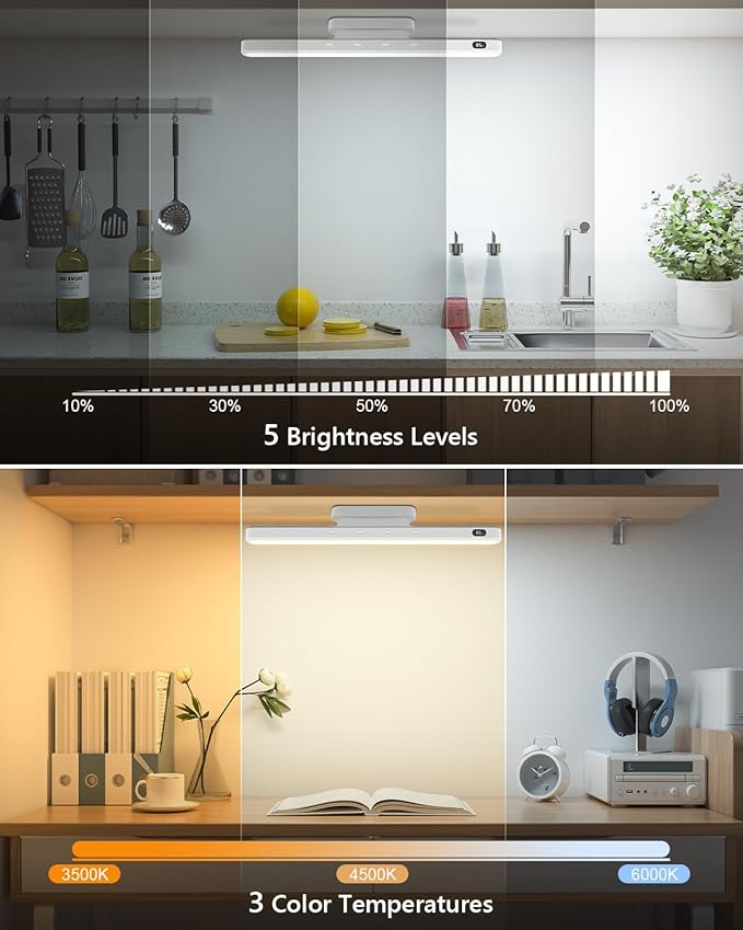 WILLED 3W Led Light Bar with Remote Control, Eye-Friendly Vanity Lights, 3 Color Temperatures Mirror Lights, Button Control Magnetic Light Bar Stick on Wall, Under Cabinet, Closet, Bathroom and Desk