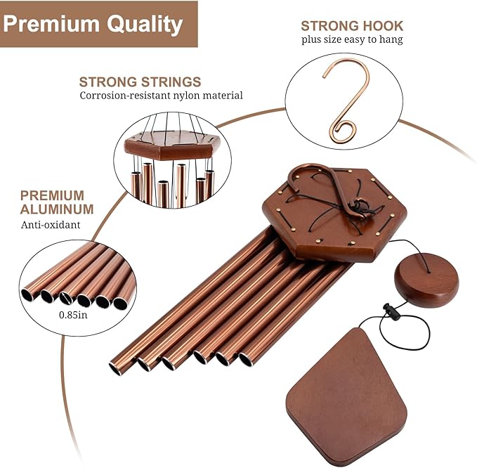 Small Wind Chimes for Outside, 28 Inches Wind Chimes Outdoor Tuned Soothing Melody, Sympathy Wind Chimes for Mom/Housewarming, Bronze Wind Chimes Outside Decoration.
