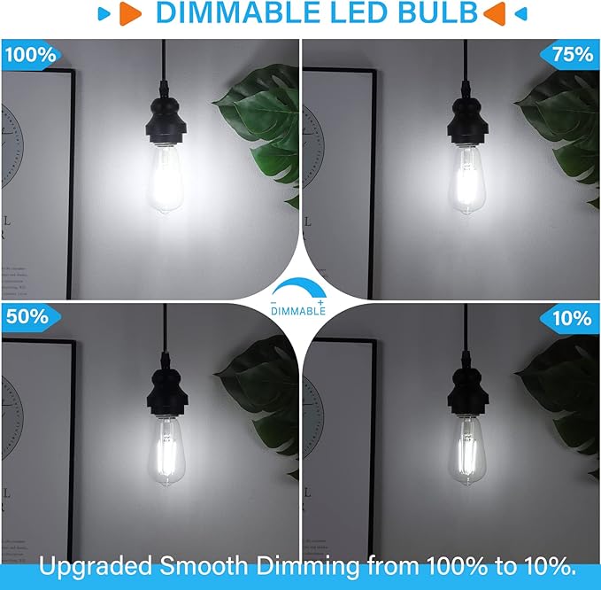 MAXvolador Vintage LED Edison Bulb Dimmable 60W Equivalent 850 Lumens, 6W Edison Light Bulbs 5000K, Antique ST58 LED Filament Bulb E26 Base, Pack of 4