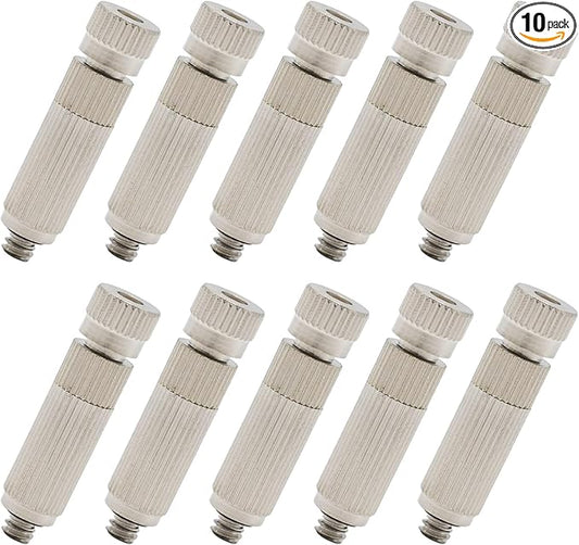 10 Pcs High Pressure Misting Nozzles Stainless Steel for Outdoor Cooling Misting System, High Pressure Anti Drip Cleanable, 3/16" Thread (0.8mm)