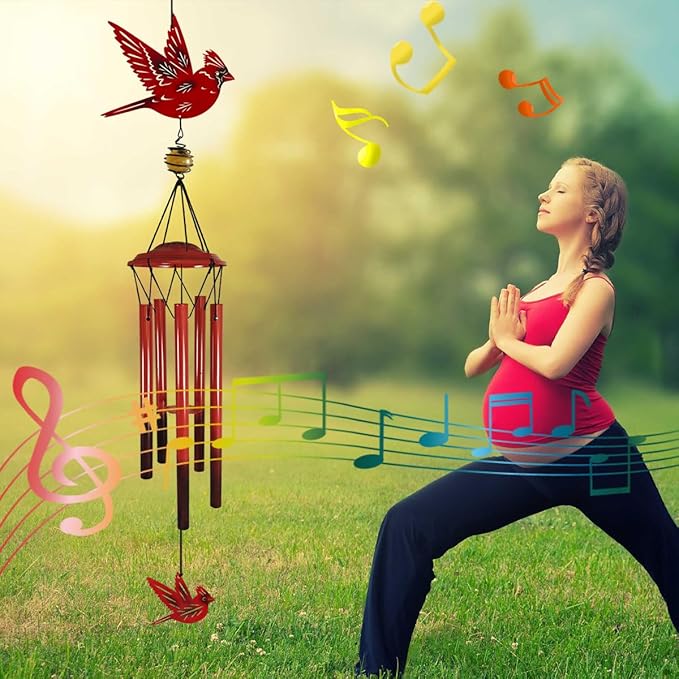 Cardinal Wind Chimes Outdoor Gift Metal Red Bird Wind Chimes for Outside/Indoors, Home, Lawn, Porch, Patio, Garden Decor, Yard Decoration (Fly red Bird)