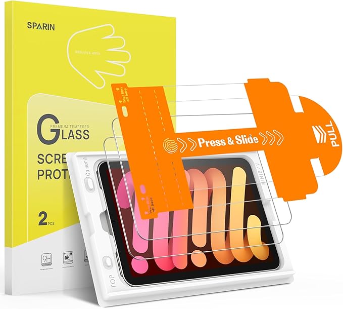 SPARIN Screen Protector for iPad Mini 7 8.3 inches 2024 (A17 Pro)/iPad Mini 6 2021, [2 Pack] for iPad Mini 7th/6th Generation Tempered Glass, Auto Alignment/Easy Installation Tray/Case Friendly