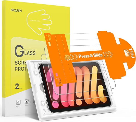 SPARIN Screen Protector for iPad Mini 7 8.3 inches 2024 (A17 Pro)/iPad Mini 6 2021, [2 Pack] for iPad Mini 7th/6th Generation Tempered Glass, Auto Alignment/Easy Installation Tray/Case Friendly