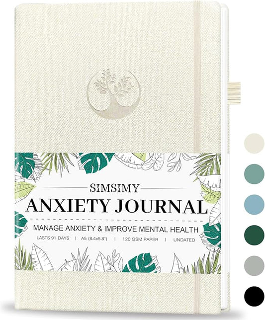 Mental Health & Anxiety Journal, 91 Days Mood Tracker Journal for Mindfulness, Self Care & Stress Relief, Guided CBT Journal with Mental Health Coloring Book Pages & Dream Diary to Record, Wellness Gifts for Women Men