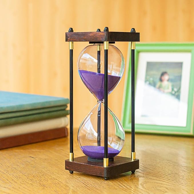 Large Sand Timer, Hourglass Timer 60 Minutes,Vintage Wooden Hour Glass Timer,Modern Home Kitchen Office Decoration (Purple)