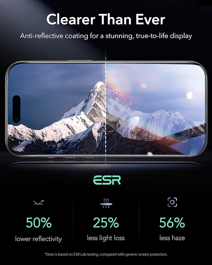 ESR 3 Pack 9H+ Glass for iPhone 17/iPhone 16 Pro Screen Protector, [Military-Grade Shatterproof], with AR Anti-Reflective Technology, Armorite Ultra-Tough Tempered Glass with Ultra Fit Tray