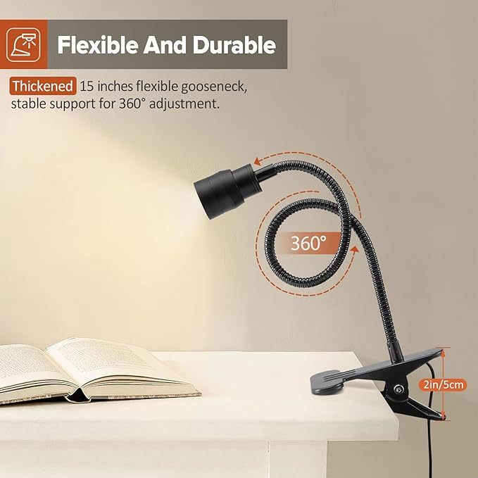 Zoomable LED Reading Lights for Bed Headboard, Clip on Spotlight Lamp for Desk, Dorm Bed, Dimmable USB Clamp Book Light with Flexible Gooseneck, Adjustable Beam Angle 15°-80°