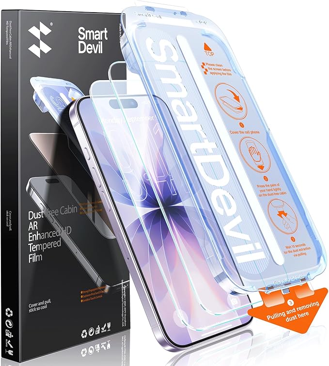 SMARTDEVIL AR Screen Protector for iPhone 17, 9H Hardness Military Grade Glass,Anti-Reflective Crystal Clarity,Bubble Free,Auto Dust Box-2 Pack