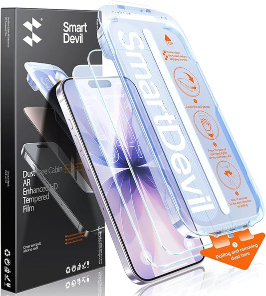 SMARTDEVIL AR Screen Protector for iPhone 17, 9H Hardness Military Grade Glass,Anti-Reflective Crystal Clarity,Bubble Free,Auto Dust Box-2 Pack