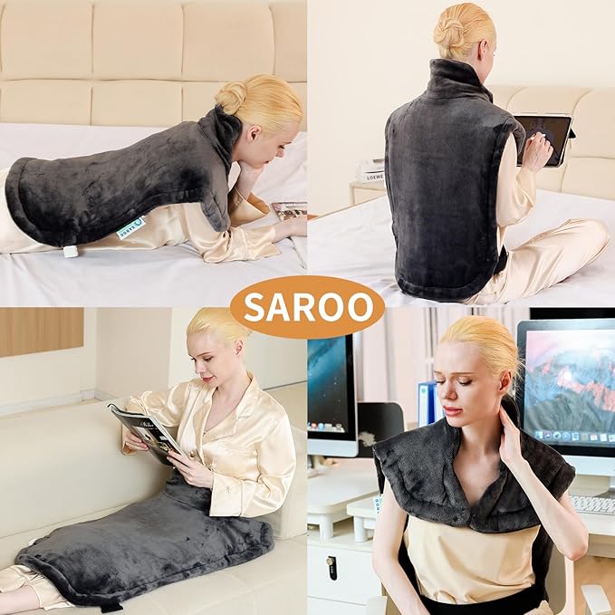 24"x33",Weighted Heating Pad for Back Pain Relief, XXL Large Size Electric Heating Pad for Neck and Shoulders,Neck Heating pad,Warm Christmas Gifts,4 Heat Settings,Auto-Off, Machine Washable,Grey