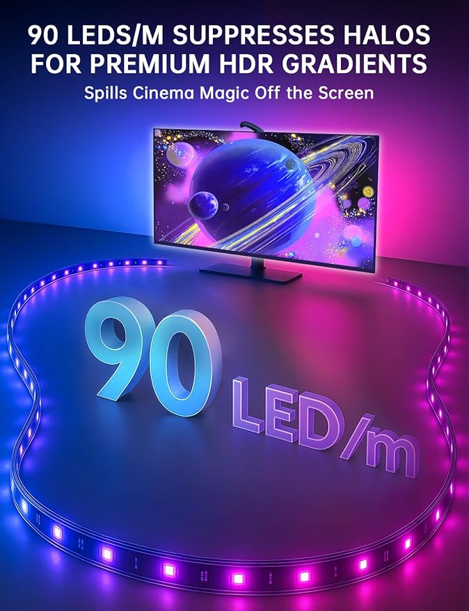 TV LED Backlight, 14.7ft LED Lights for 55-65 Inch TVs & PC Monitors, Smart App Control TV Lights That Change with TV, USB-C Powered, RGB LED Strip Lighting Sync to Screen