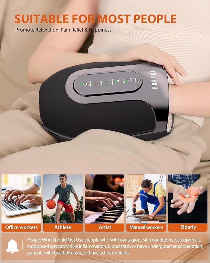 Hand Massager for Arthritis and Carpal Tunnel Relief, Cordless Hand Massager with Heat & Targeted Palm Kneading Rollers Massage, Gifts for Women Men Mom Dad