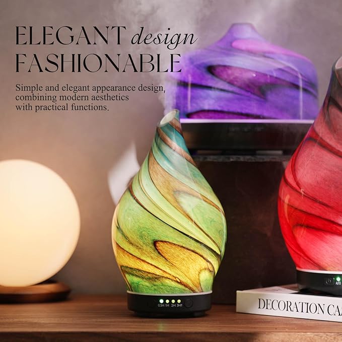 Porseme 150ml Essential Oil Diffuser Glass Color Changing Aroma Air Diffusers Aromatherapy Ultrasonic Cool Mist Humidifier 4 Running Hours Waterless Auto-Off for Sleeping Yoga Office Spa (Teal Green)