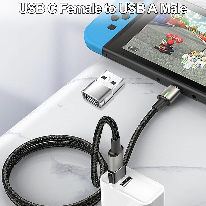 USB to USB C Adapter,Type C Female to A Male OTG Charger Converter for PlayStation 4,Apple Watch Ultra 8 9,iPhone 16 15 14 13 Pro Max,Samsung S24 S23,AirPods,iPad,Car Play-Silver