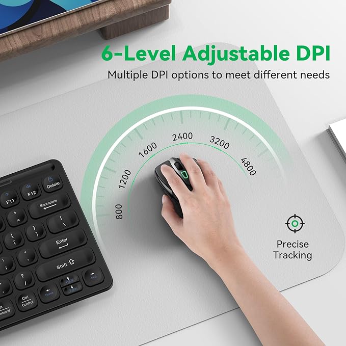 TechRise Bluetooth Mouse (BT5.0/3.0 & 2.4G) Rechargeable Wireless Mouse, 4800 DPI Optical Tracking, 6 Adjustable DPI, 2.4GHz with USB A Receiver, Quiet Clicks, Ergonomic Grips, 6 Buttons - Black