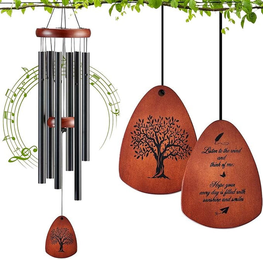Wind Chimes for Outside, 32" Memorial Wind Chimes for Loss of Loved One Mother Father, Memorial Sympathy Gift Outdoor Garden Patio Decor, Bereavement Gift for Loss of Mom Dad (Classic Black)