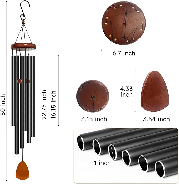 Wind Chimes for Outside Deep Tone, 50 inch Large Wind Chimes, 6 Heavy Duty Tubes Aluminium Metal Extra Large Wind Chime, Decoration for Garden, Patio, Yard, Gift for Mother's Day(Waterdrop)