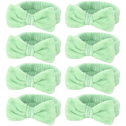 Ondder Green Spa Terry Cloth Skincare Headbands for Women - 8 Pcs Makeup Bow Hair Bands for Face Washing and Skin Care