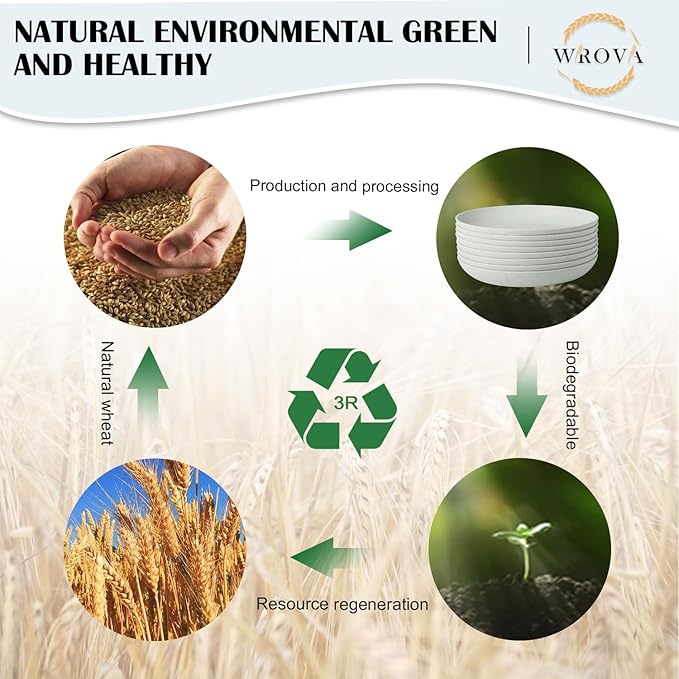 Wheat Straw Plates - 9 Inch Unbreakable Dinner Plates Set of 8 - Dishwasher & Microwave Safe Plastic Plates Reusable for kitchen and camping (light grey)