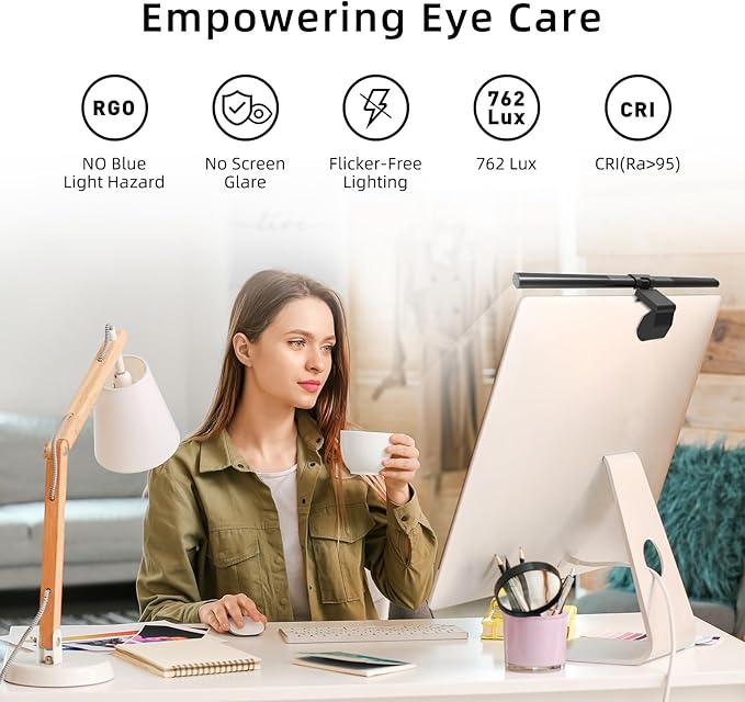 Thunderobot L1 Computer Monitor Lamp, Ra95 Light for Eye Caring, Asymmetric Light Source, Ten-Level Dimming No Video Flicker Blue Light Safe E-Sports Desktop Reading Lamp