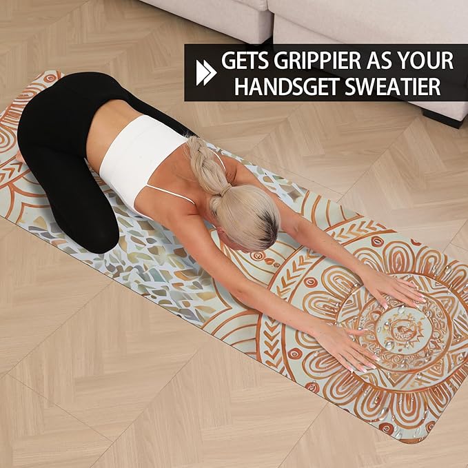 Yoga Mat Non-Slip Extra Thick 72"x32/24" Extra Wide Fitness Exercise Mat TPE Material High Elastic Hot Yoga Mat for Women Yoga Pilates Home Floor Workout (Cow Coffee)