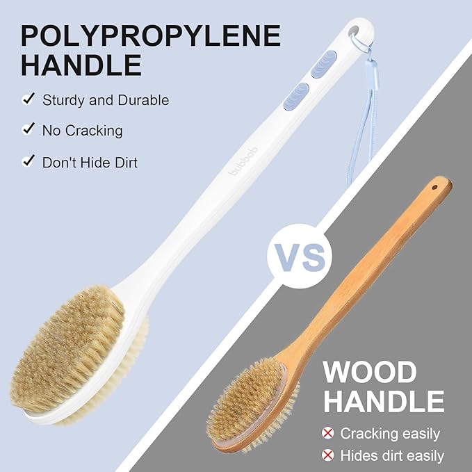 Back Scrubber, Back Scrubber for Shower, Bath Brush Long Handle for Shower with Double Sided Bristles for Wet or Dry Brushing (Blue)