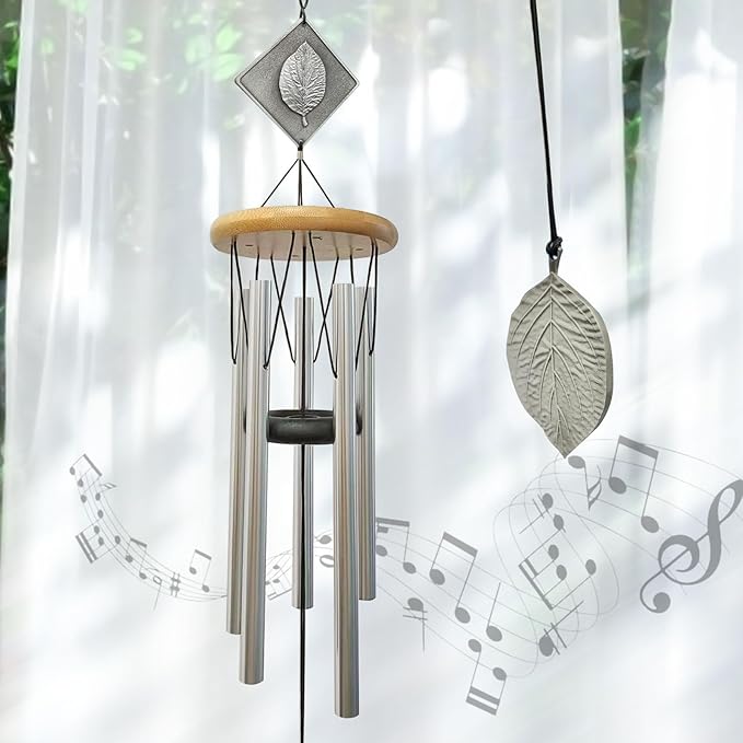Wind Chimes for Outside,29" Lucky Leaf Memorial Wind Chimes Create a Zen Atmosphere for Oudoor,Garden Patio Yard Decor,Lucky Gift for Women/Mother/Father/Christmas/Unisex(Silver)