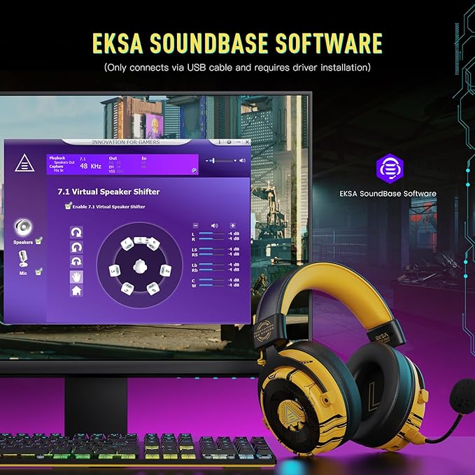 EKSA USB Gaming Headset for PC - Computer Headset with Detachable Noise Cancelling Mic, 7.1 Surround Sound, 50MM Driver - Headphones with Microphone for PS4/PS5, Xbox One, Laptop, Gamer