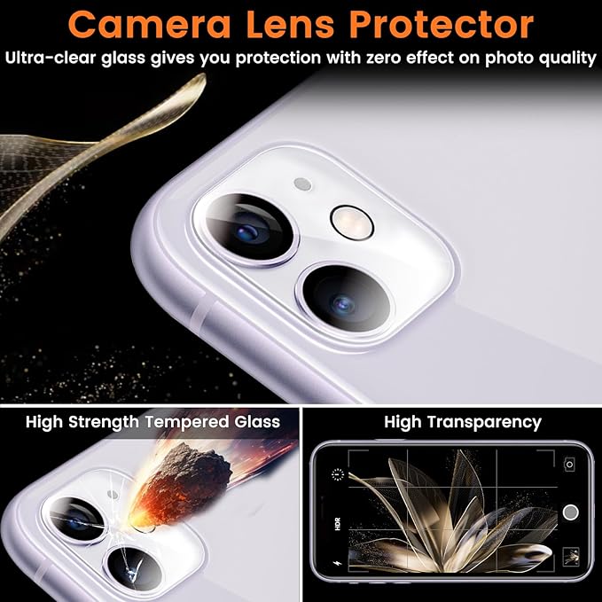 3+3 Pack Privacy Screen Protector for iPhone 11 6.1-Inch with 3 Pack Camera Lens Protector, Anti Spy Tempered Glass Film 9H Hardness Bubble Free Case Friendly