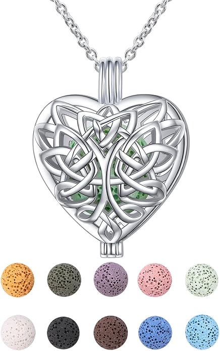 DAOCHONG S925 Sterling Silver Aromatherapy Essential Oil Diffuser Necklace Love Heart Locket Perfume Pendant Necklace Jewelry 18+2" Adjustable Chain