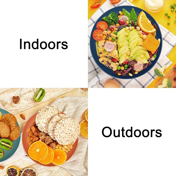 Large Wheat Straw Dinner Plates - 11 Inch Unbreakable Big Set of 8 - Dishwasher & Microwave Safe Plastic Plates - Deep Edge for Kitchen & Camping (Colorful)