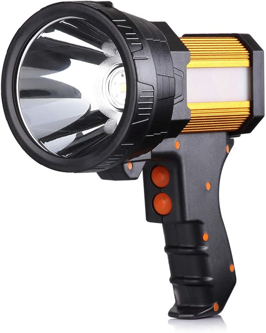 BUYSIGHT Rechargeable Spotlight,Spot Lights Hand held High lumens Large Flashlight Handheld Spotlight Lightweight and Super Bright Flashlight (Aluminium_Alloy Golden)