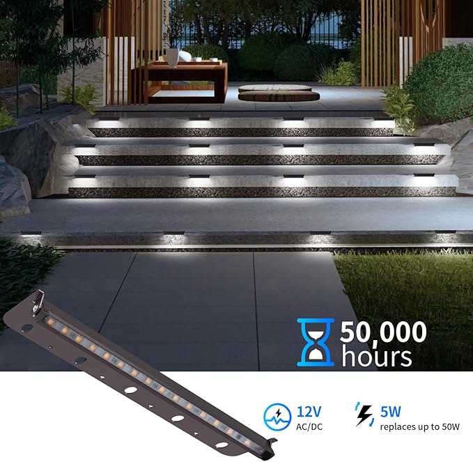 8-Packs 5W 12inch LED Hardscape Paver Lighting,12V AC/DC Low Voltage Retaining Wall Lights,LED Landscape Lighting,5000K Daylight White Outdoor Step Light,50,000 Hours Lifespan