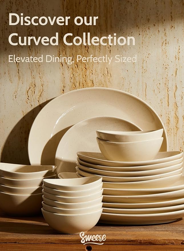 Sweese 7.8" Porcelain Dessert Plates, Beige, Set of 6 - Scratch-Resistant, Microwave Oven Safe Appetizer Plates