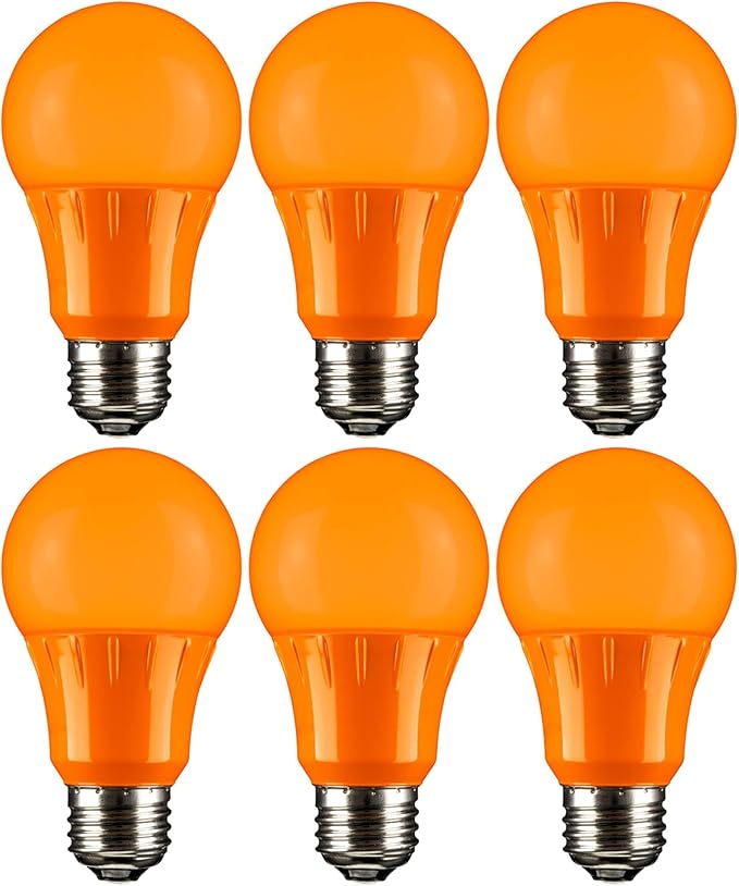 Sunlite 40470 LED A19 Colored Light Bulb, 3 Watts (25w Equivalent), E26 Medium Base, Non-Dimmable, UL Listed, Party Decoration, Holiday Lighting, 6 Count, Orange