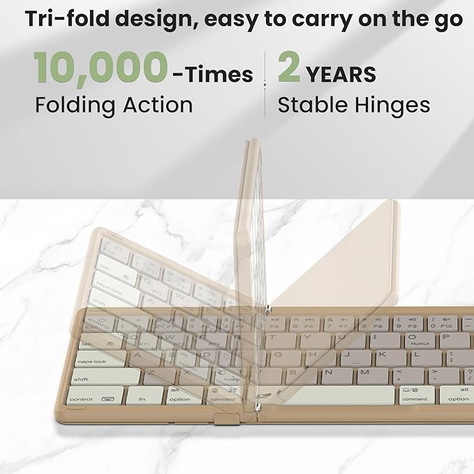 Nillkin Pocket Foldable Wireless BT Keyboard with Touchpad Number Pad for Study, Bussiness Trip, Travel Meeting for Tablet, Mobile Phone,Laptop, Full Size (Small) Keyboard (Khaki)