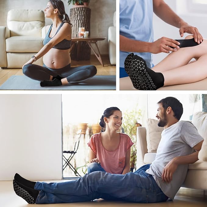 Non Slip Yoga Socks with Grips for Pilates, Ballet, Barre, Barefoot, Hospital Anti Skid Socks for Women and Men