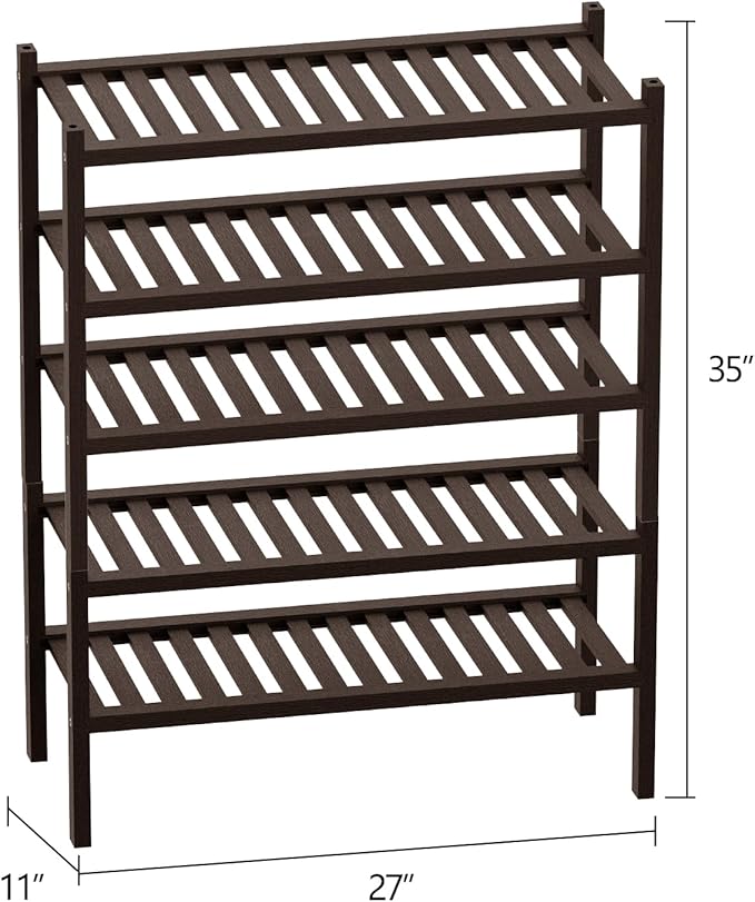 Shoe Rack 5-Tier Organizer Stackable Storage Shelf with Multi-Function Combinations-Free Standing Bamboo Shoe Racks for Closet,Entryway,Hallway,Bathroom,Living Room Shoe Organization (Brown,5-Tier)