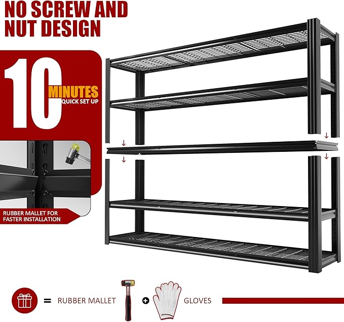 60" W Garage Shelving 5-Tier Storage Shelves Adjustable Metal Shelving Units 3030LBS Storage Shelves Heavy Duty for Industrial, Warehouse, Basement,72" H × 60" W × 24" D