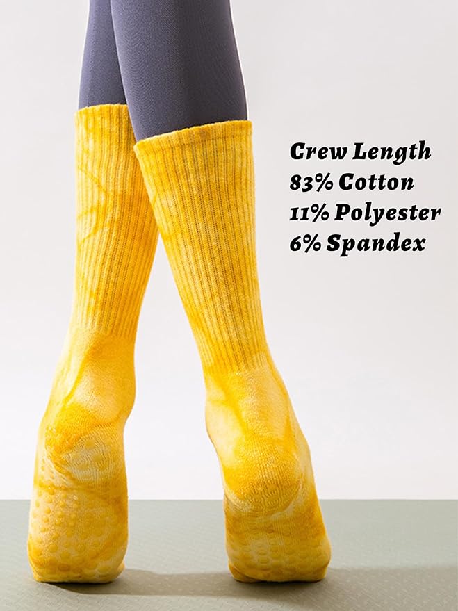 Non-Slip Pilates Yoga Socks with Grips for Women - Stylish Crew Socks for Barre, Ballet, and Workout (Size 5-9)